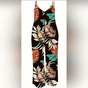 SHEIN Black Jumpsuit with Red and Green Floral Design